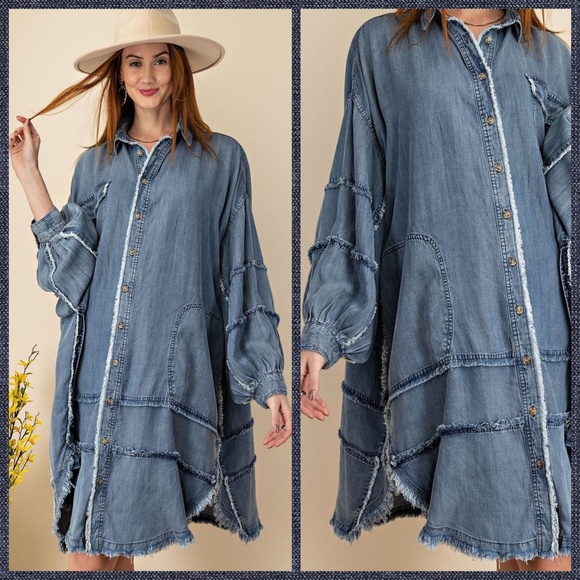 EASEL Ultra Oversized Shirt Dress-Distressed & Unique Details, Statement Sleeves - Picture 12 of 16